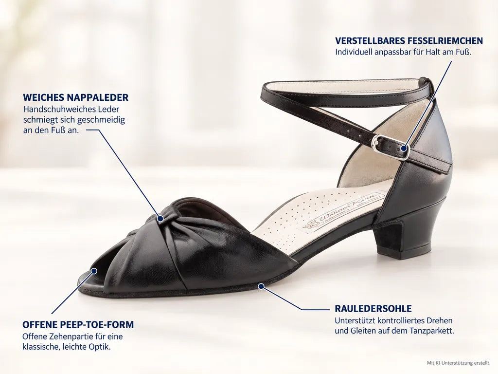 Werner Kern Damen Tanzschuhe Ruth 3,4 – Produktinfografik, mit KI-Unterstützung erstellt.