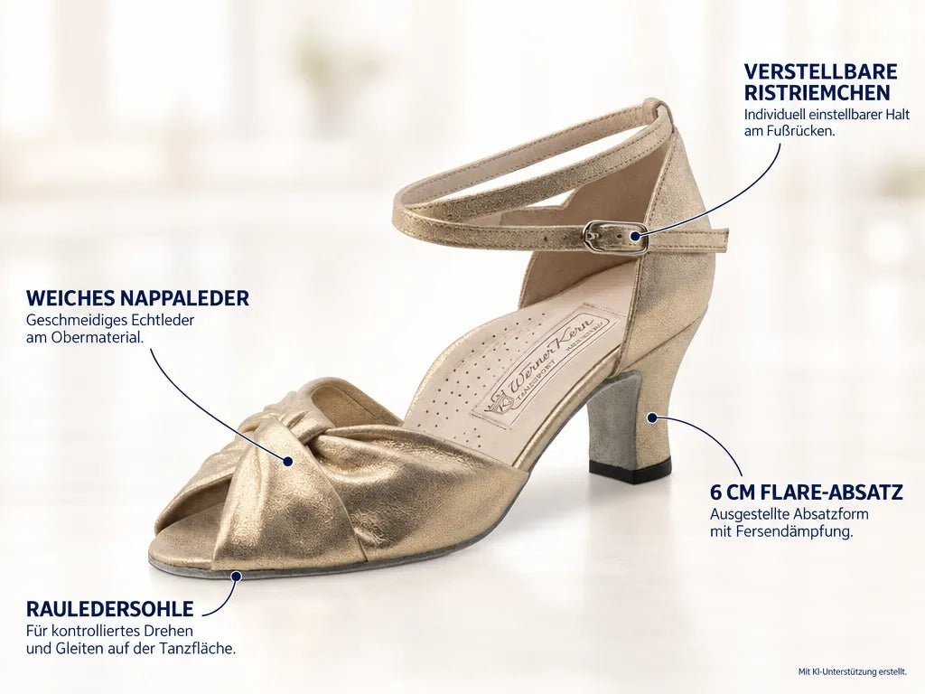 Werner Kern Damen Tanzschuhe Ruth 6 – Produktinfografik, mit KI-Unterstützung erstellt.