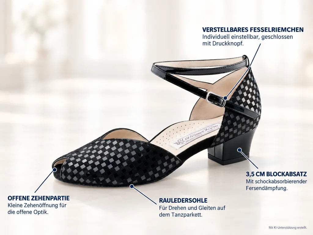 Werner Kern Damen Tanzschuhe Sanna – Produktinfografik, mit KI-Unterstützung erstellt.