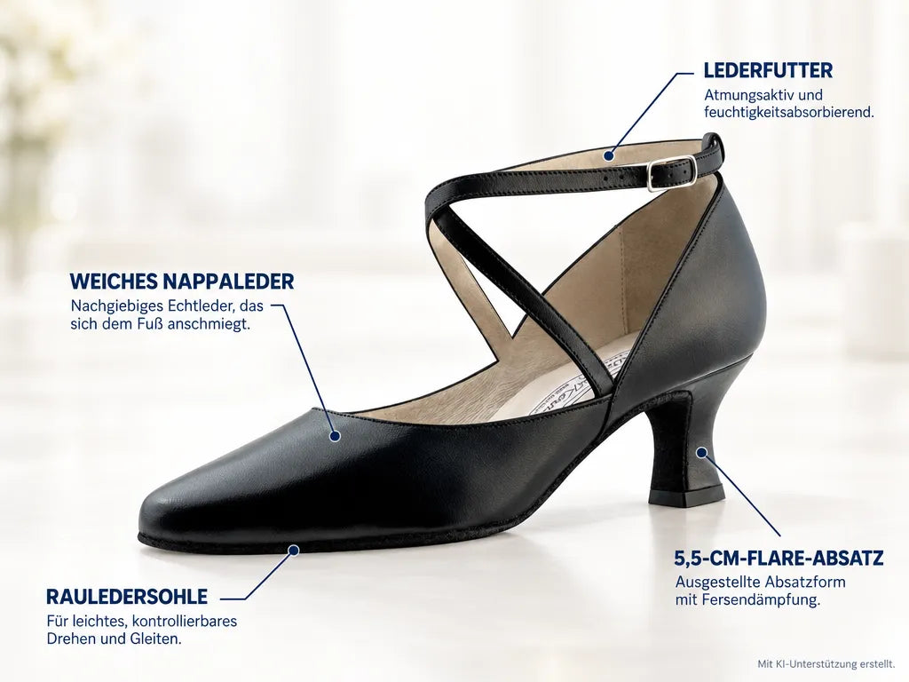 Werner Kern Damen Tanzschuhe Shirley – Produktinfografik, mit KI-Unterstützung erstellt.