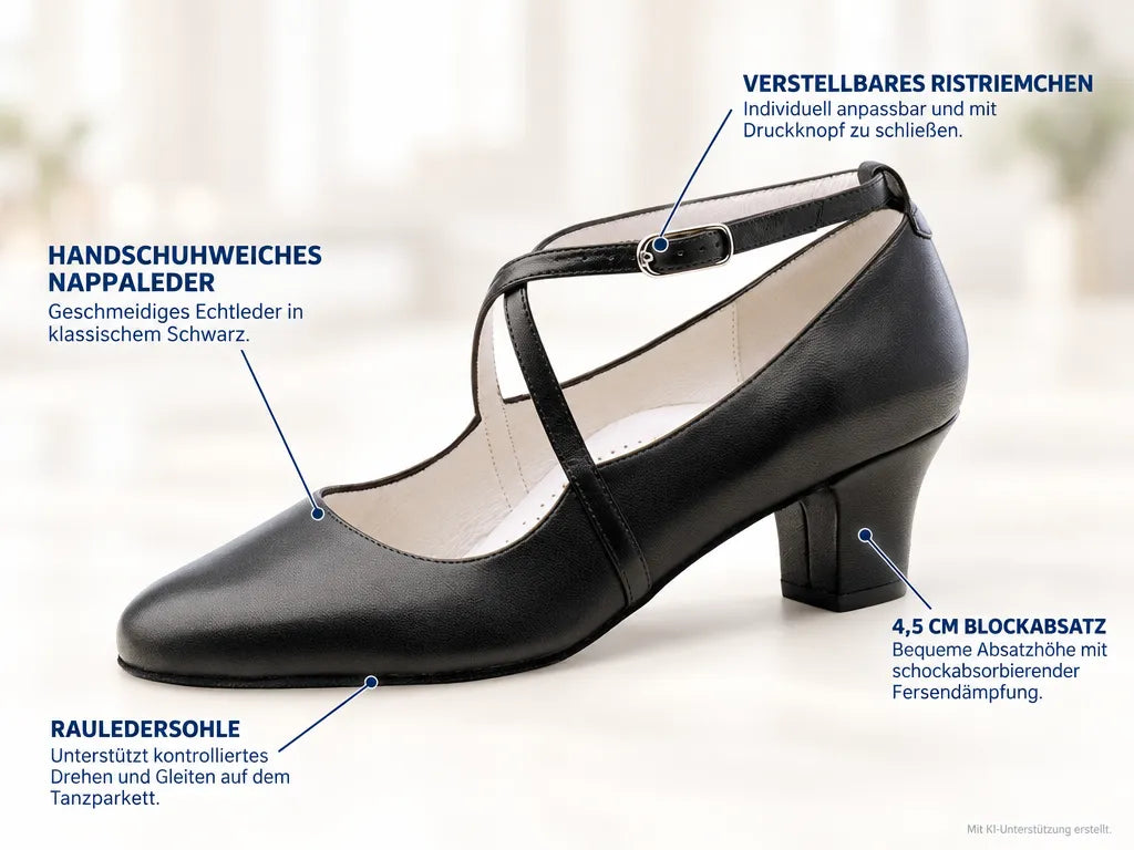 Werner Kern Damen Tanzschuhe Sidney – Produktinfografik, mit KI-Unterstützung erstellt.