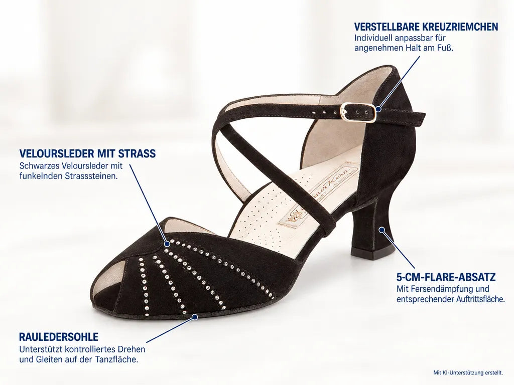 Werner Kern Damen Tanzschuhe Sonia – Produktinfografik, mit KI-Unterstützung erstellt.