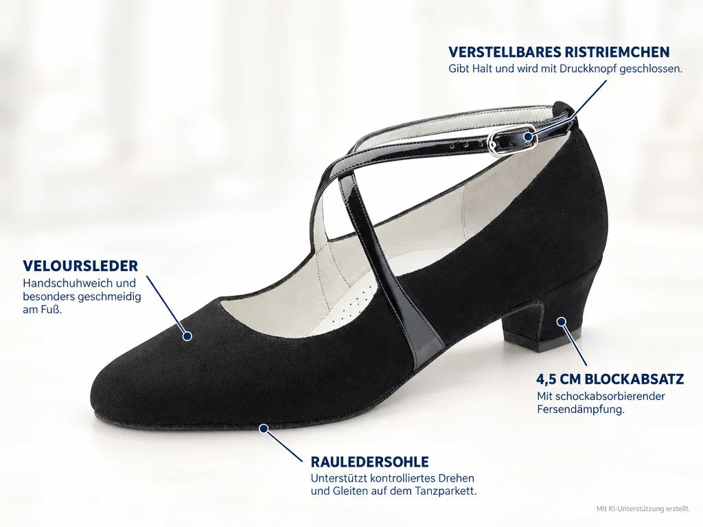 Werner Kern Damen Tanzschuhe Tabea – Produktinfografik, mit KI-Unterstützung erstellt.