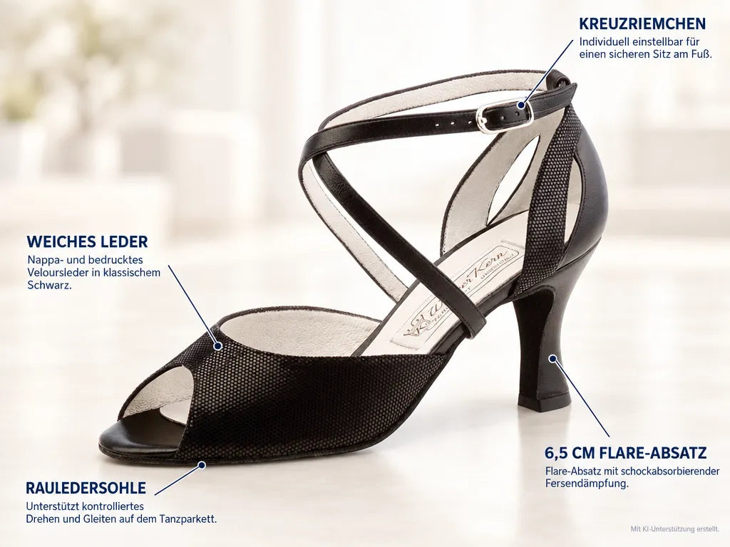 Werner Kern Damen Tanzschuhe Tiziana 6,5 – Produktinfografik, mit KI-Unterstützung erstellt.