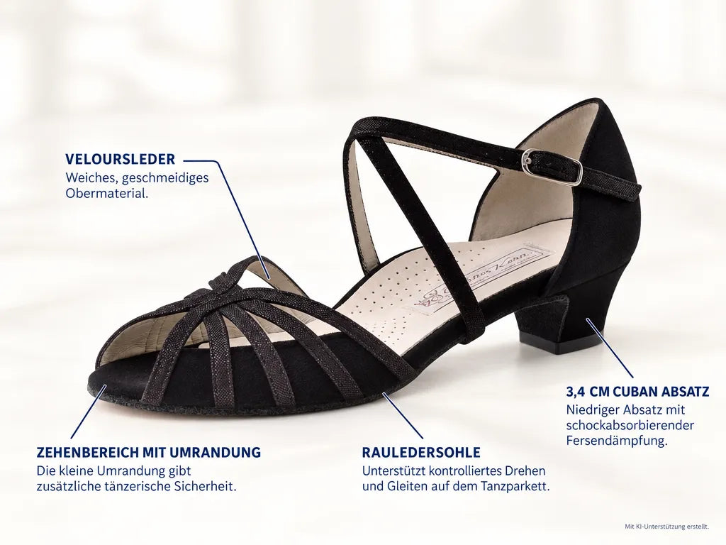 Werner Kern Damen Tanzschuhe Tomke – Produktinfografik, mit KI-Unterstützung erstellt.