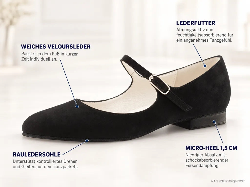 Werner Kern Damen Tanzschuhe Vega – Produktinfografik, mit KI-Unterstützung erstellt.