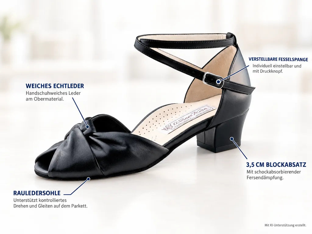 Werner Kern Damen Tanzschuhe Vera – Produktinfografik, mit KI-Unterstützung erstellt.