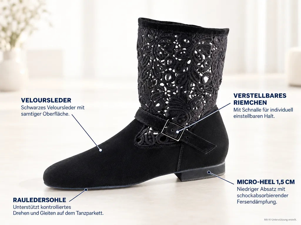 Werner Kern Damen Tanzschuhe/Tanzstiefel Cocco – Produktinfografik, mit KI-Unterstützung erstellt.