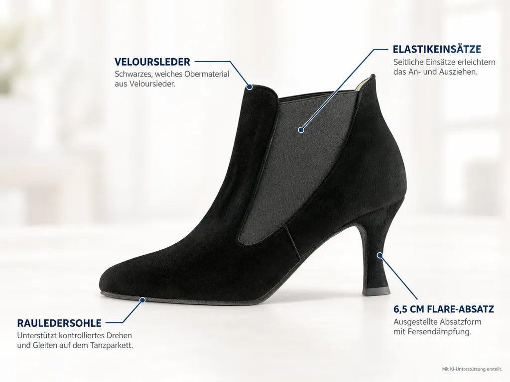 Werner Kern Damen Tanzstiefel Carina – Produktinfografik, mit KI-Unterstützung erstellt.