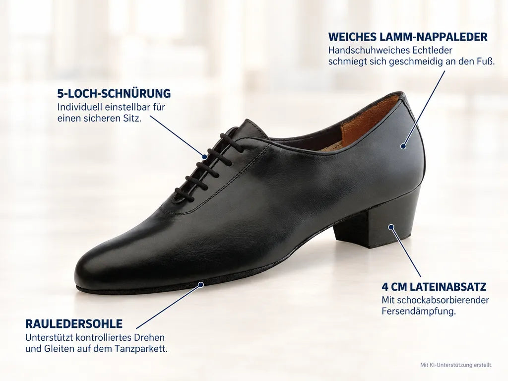 Werner Kern Herren Latein Tanzschuhe Forli – Produktinfografik, mit KI-Unterstützung erstellt.