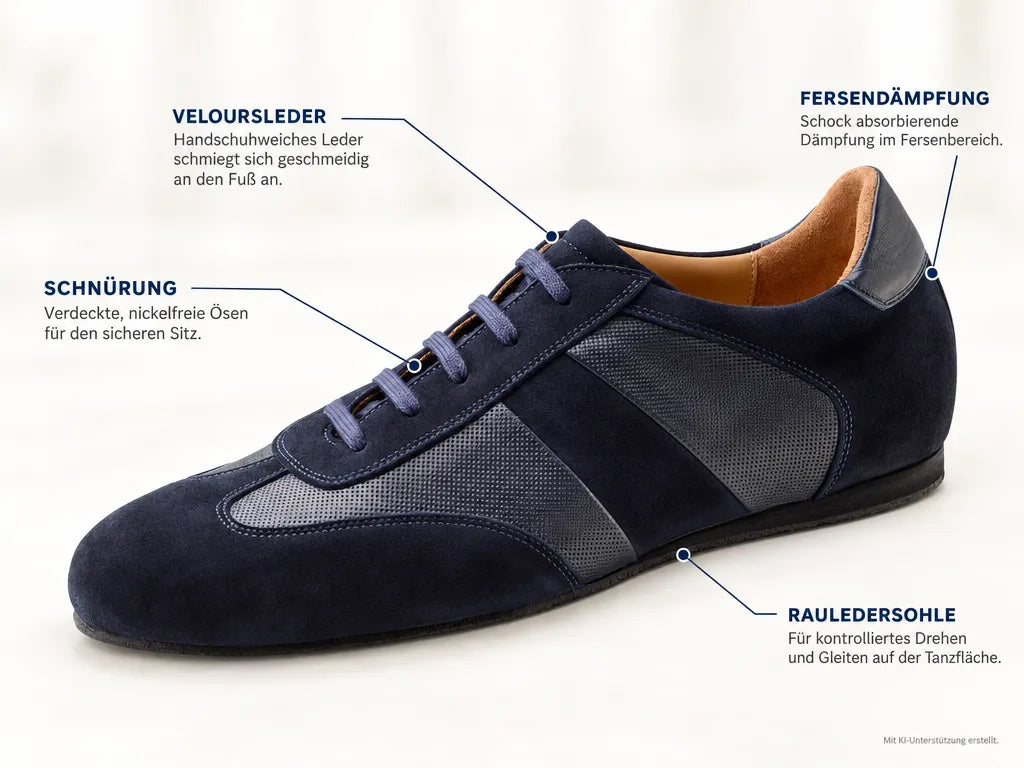 Werner Kern Herren Sneaker Tanzschuhe Bari Blau – Produktinfografik, mit KI-Unterstützung erstellt.