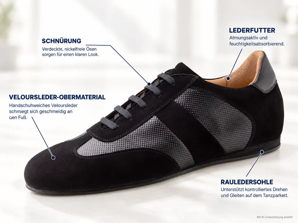 Werner Kern Herren Sneaker Tanzschuhe Bari Schwarz – Produktinfografik, mit KI-Unterstützung erstellt.