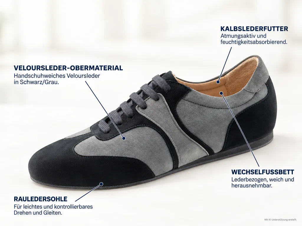Werner Kern Herren Sneaker Tanzschuhe Parma – Produktinfografik, mit KI-Unterstützung erstellt.