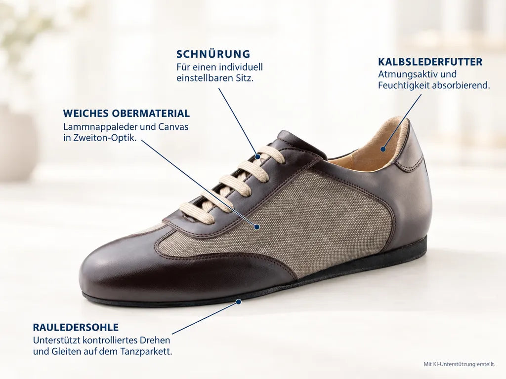 Werner Kern Herren Sneaker Tanzschuhe Positano – Produktinfografik, mit KI-Unterstützung erstellt.