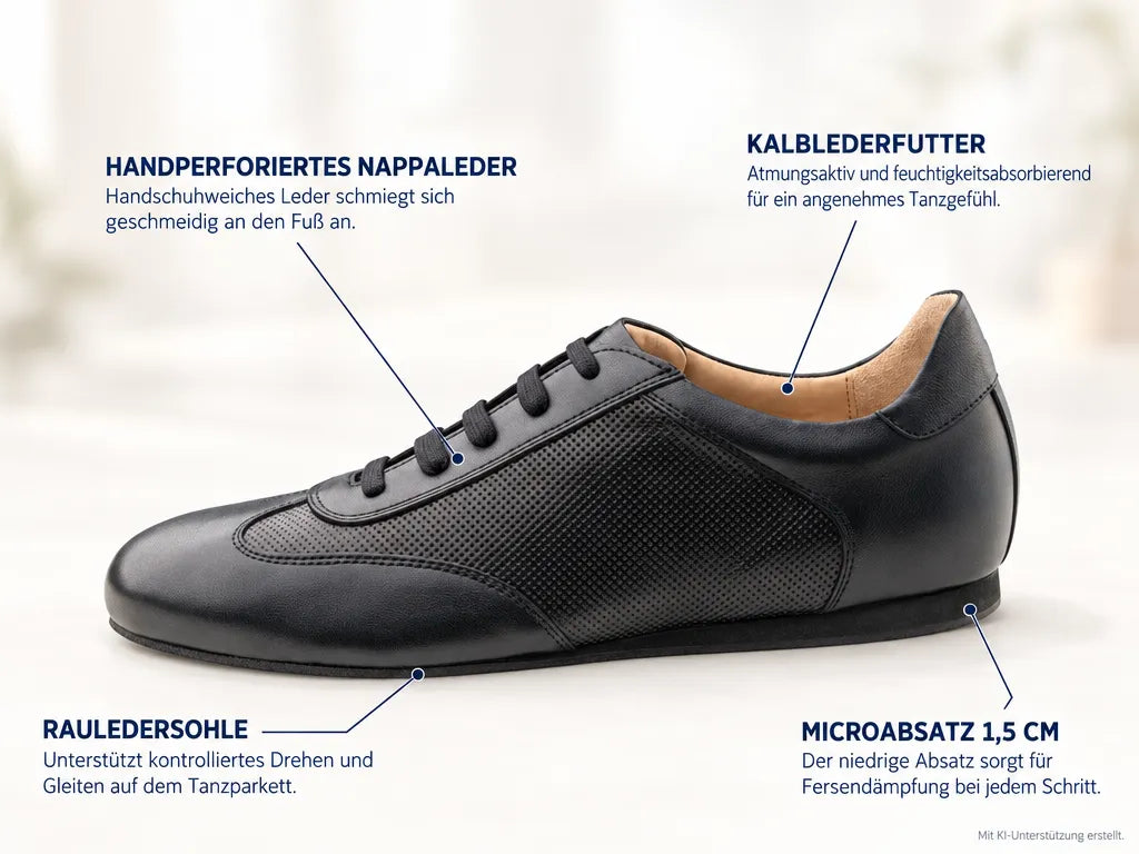 Werner Kern Herren Sneaker Tanzschuhe Positano – Produktinfografik, mit KI-Unterstützung erstellt.