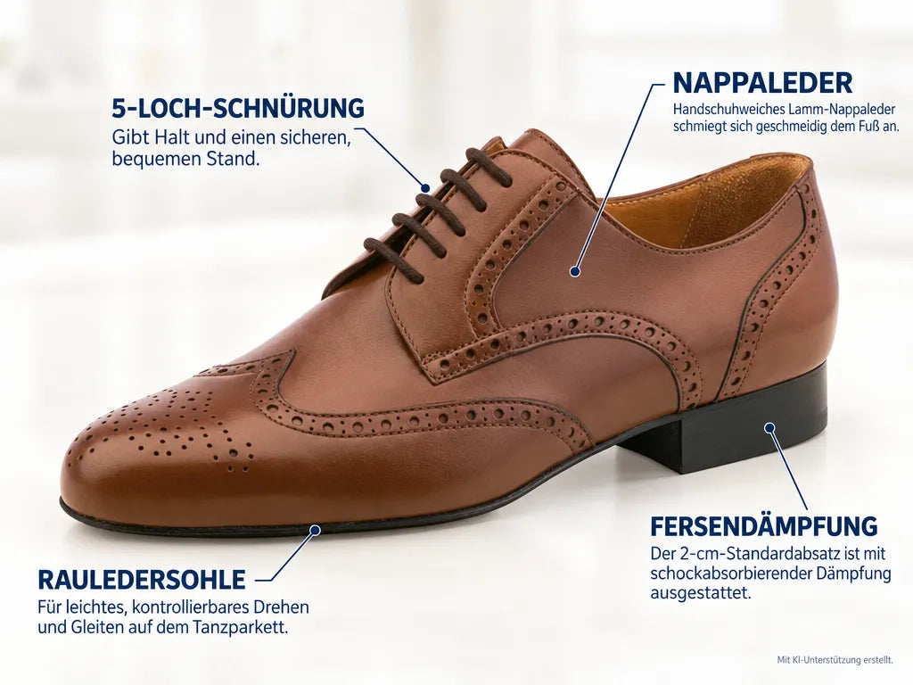 Werner Kern Herren Tanzschuhe 28023 Udine Cognac – Produktinfografik, mit KI-Unterstützung erstellt.
