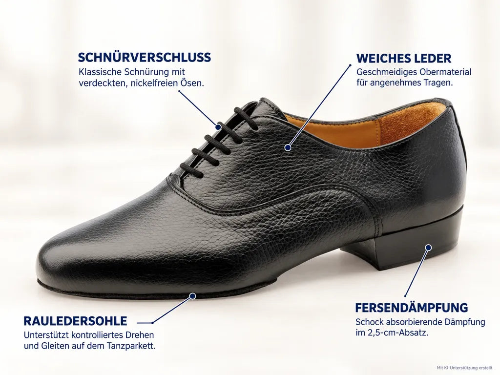 Werner Kern Herren Tanzschuhe 28036 Monza – Produktinfografik, mit KI-Unterstützung erstellt.