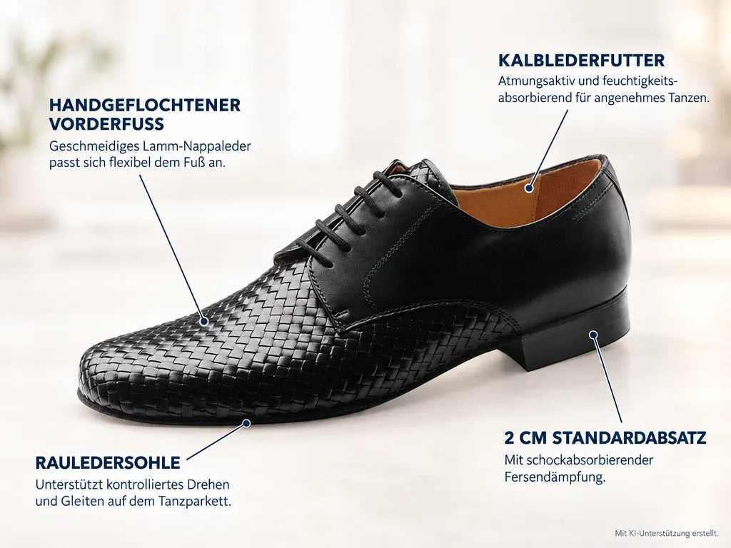 Werner Kern Herren Tanzschuhe Como – Produktinfografik, mit KI-Unterstützung erstellt.
