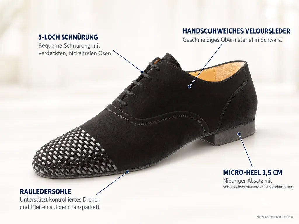 Werner Kern Herren Tanzschuhe Prato – Produktinfografik, mit KI-Unterstützung erstellt.