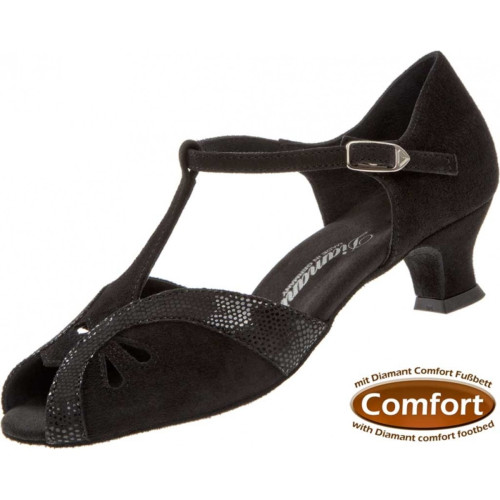 Diamant Damen Tanzschuhe 019-011-208 - Veloursleder Schwarz - 4,2 cm