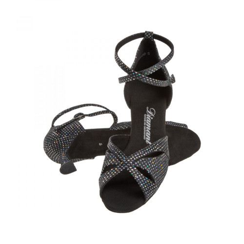 Diamant Sapatos de Dança 141-077-183 - Têxtil Preto/Prata - 5 cm Flare  - Größe: UK 4,5