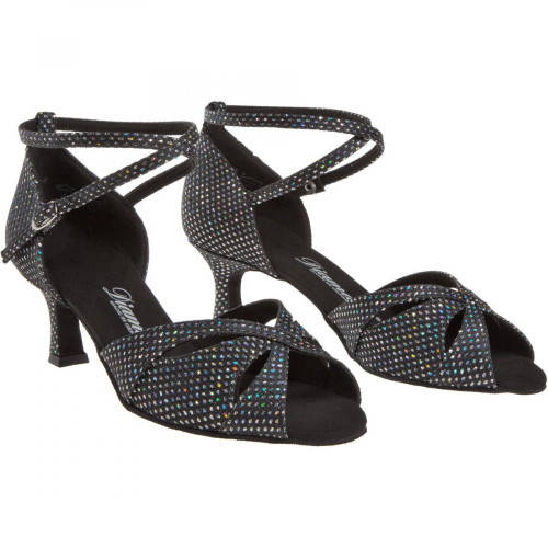 Diamant Damen Tanzschuhe 141-077-183 - Textil Schwarz/Silber - 5 cm Flare  - Größe: UK 7