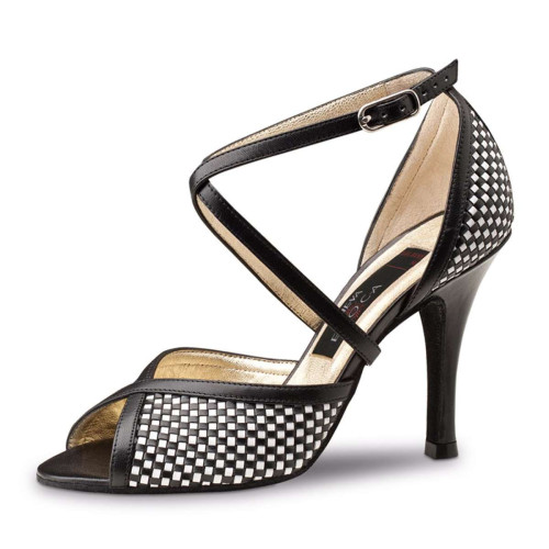 Nueva Epoca Dames Dansschoenen Simona - Leer Zwart/Wit - 8 cm