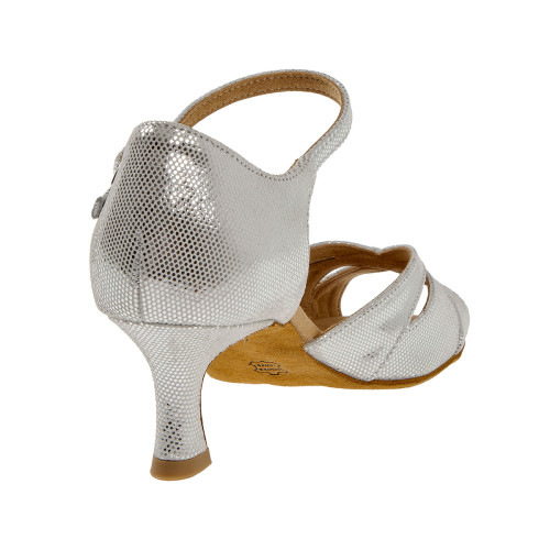 Diamant Femmes Chaussures de Danse 144-077-246 - Puntino Cuir Argent-Blanc - 5 cm Flare - Pointure: UK 8