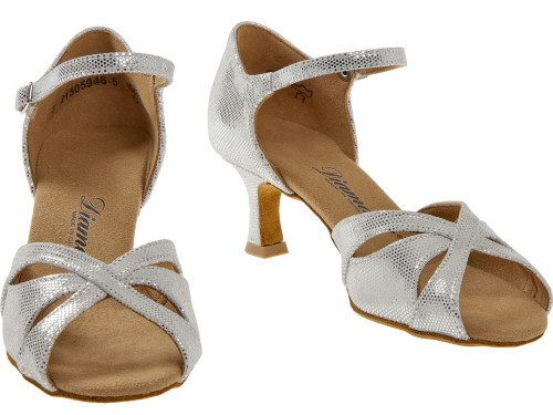 Diamant Femmes Chaussures de Danse 144-077-246 - Puntino Cuir Argent-Blanc - 5 cm Flare - Pointure: UK 8