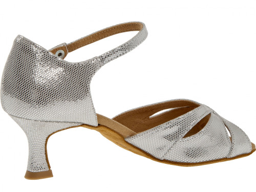 Diamant Femmes Chaussures de Danse 144-077-246 - Puntino Cuir Argent-Blanc - 5 cm Flare  - Größe: UK 4,5
