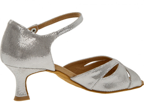 Diamant Sapatos de Dança 144-077-246 - Puntino Pele Prata-Branco - 5 cm Flare  - Größe: UK 5