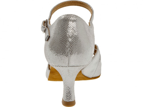 Diamant Femmes Chaussures de Danse 144-077-246 - Puntino Cuir Argent-Blanc - 5 cm Flare - Pointure: UK 8