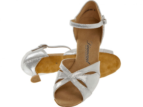 Diamant Femmes Chaussures de Danse 144-077-246 - Puntino Cuir Argent-Blanc - 5 cm Flare  - Größe: UK 4,5