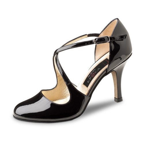 Nueva Epoca Femmes Chaussures de Soirée Lupe LS - Vernis Noir - 8 cm Stiletto - Semelle en cuir nubuck [UK 6]