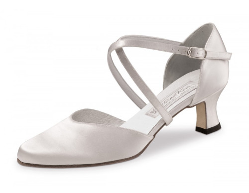 Werner Kern Femmes Chaussures de Danse Patty LS - Satin Blanc - 5,5 cm - Semelle en cuir nubuck - Pointure: UK 4,5