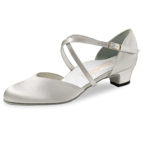 Werner Kern Donne Scarpe da Sposa Felice 3,4 LS - Raso Bianco - 3,4 cm - Suola in Cuoio  - Größe: UK 6