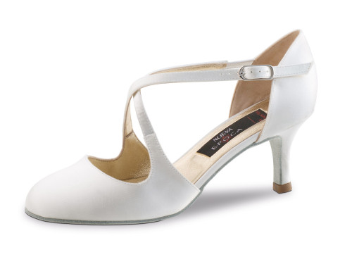 Nueva Epoca Sapatos de Noiva India LS - Cetim Branco - Sola de Couro [UK 4]