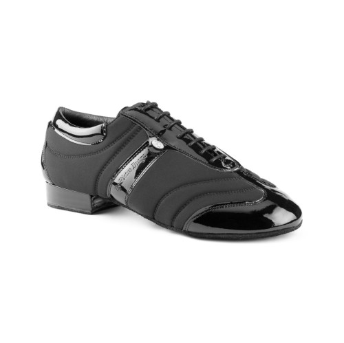 PortDance Hommes Chaussures de Danse PD Pietro - Vernis/Lycra Noir - Semelle en daim [EUR 43]