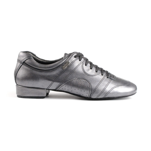 PortDance Hombres Zapatos de Baile PD Casual - Cuero Plateado/Negro - Suela de Ante [EUR 44]
