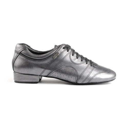 Portdance Hommes Chaussures de Danse PD Casual - Cuir Argent/Noir - Semelle en daim - Pointure: EUR 44