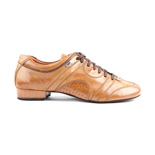 PortDance Hommes Chaussures de Danse PD Casual - Cuir Camel/Marrón - 2 cm