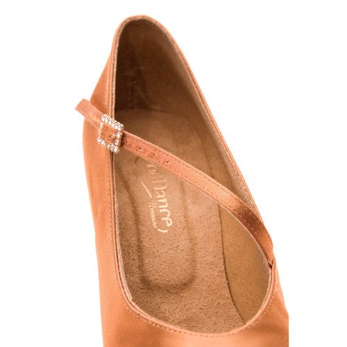 Portdance Ladies Ballroom Dance Shoes PD200 - Dark Tan Satin - 5 cm Flare (Large) - Size: EUR 37