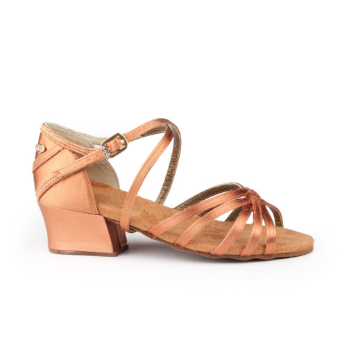 PortDance Mädchen Sapatos de Dança PD301 Basic - Cetim Dark Tan - 3 cm