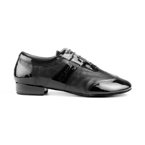 PortDance - Hommes Chaussures de Danse PD024 Pro - Vernis/Cuir Noir - 2 cm