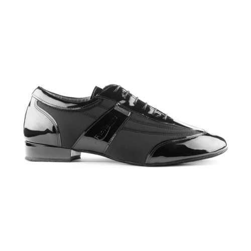 PortDance Herren Tanzschuhe PD024 Pro - Lack/Lycra Schwarz - 2 cm