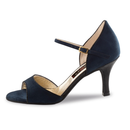 Nueva Epoca Women´s dance shoes Nanda - Suede Blue/Ariel Black - 7 cm Stiletto  - Größe: UK 3