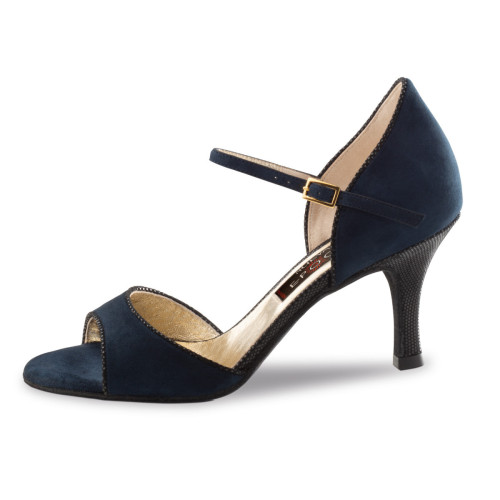 Nueva Epoca Damen Tanzschuhe Nanda - Veloursleder Blau/Ariel Schwarz - 7 cm Stiletto [UK 3]