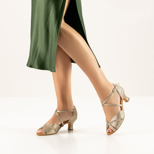 Anna Kern Mujeres Zapatos de Baile Aliette - Brocado Oro - 5 cm Flare  - Größe: UK 5,5