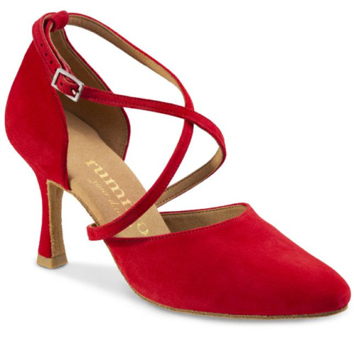 Rummos Mulheres Sapatos de Dança R329 - Nobuk Vermelho - 7 cm