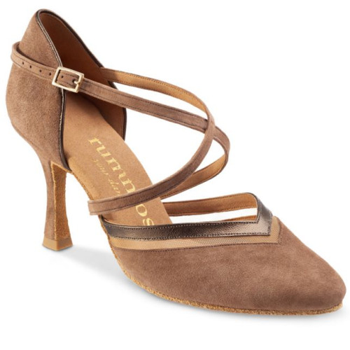 Rummos Damen Tanzschuhe R450 - Nubuck/Leder Taupe/BronzeMetal - Normal - 50R Flare - EUR 39
